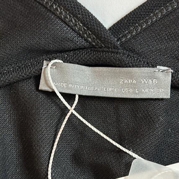 Zara W & B Long Sleeve V-Neck Semi-Sheer Black Delicate Blouse Top Size L - Picture 10 of 14